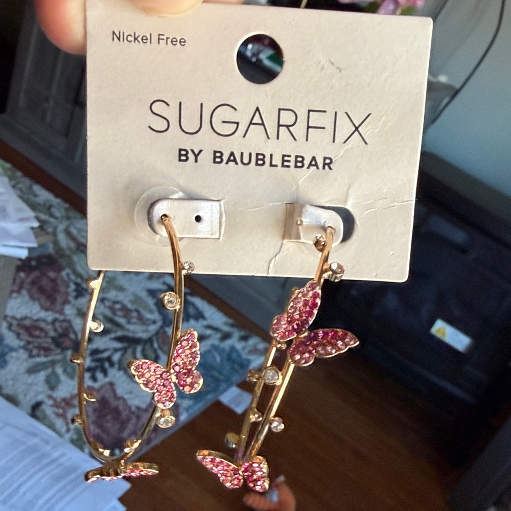 BaubleBar Pink Butterfly Hoop Earrings